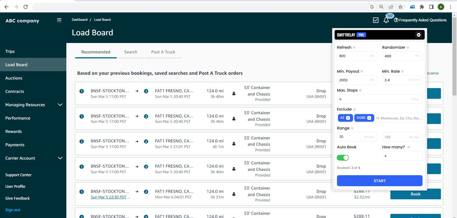 SwiftRelay load booking workflow